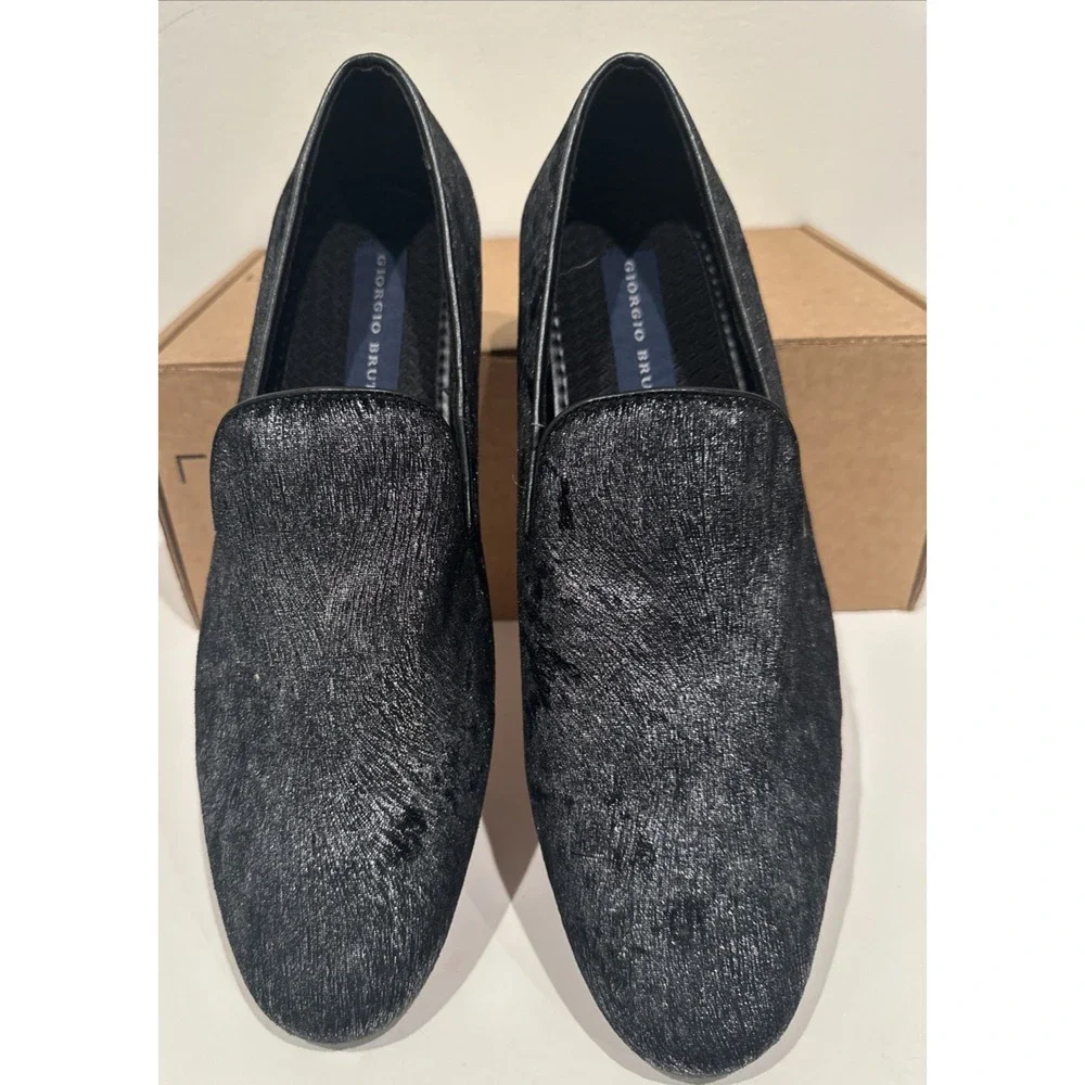 Giorgio Brutini Men Size 9.5M Glitter Shimmer Fabric Smoking Loafers Shoes Black